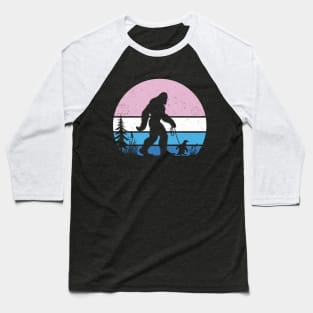 Bigfoot Sasquatch Walking A Penguin Vintage Sunset Seabird Baseball T-Shirt